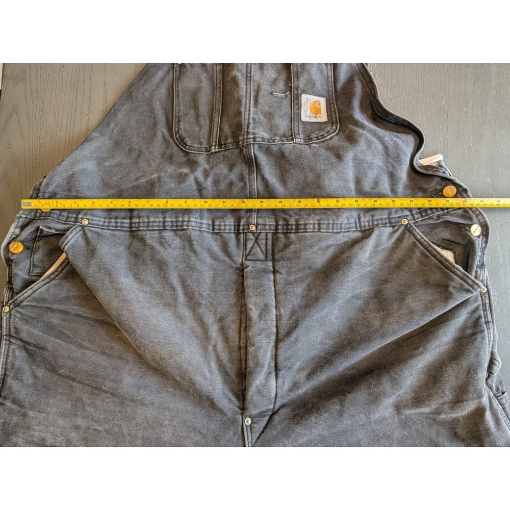 Vtg Carhartt Black Duck Insulated Overalls Double Knee 48-50 Distressed Workwear - Picture 4 of 16